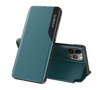 QIWEIQING Custodia per iPhone 15 Pro Max, Finestra Trasparente PC + Premium PU Leather Flip Stand Antiurto Chiusura Magnetica Custodia Protettiva per iPhone 15 Pro Max. Green QH3