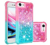 QIWEIQING Custodia per iPhone 16e 2025 Case, Glitter Bling Liquido Sabbie Mobili Bumper Case TPU Silicone Protettivo Morbido Brillantini Quicksand Cover per iPhone 16e 2025.Pink Blue YBJ