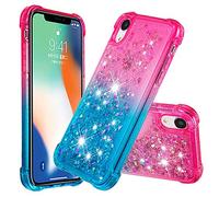QIWEIQING Custodia per iPhone XR Case, Glitter Bling Liquido Sabbie Mobili Bumper Case TPU Silicone Protettivo Morbido Brillantini Quicksand Cover per iPhone XR.Pink Blue YBJ