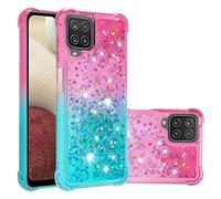 QIWEIQING Custodia per Samsung Galaxy A12 5G Case, Glitter Bling Liquido Sabbie Mobili Bumper Case TPU Silicone Protettivo Morbido Brillantini Quicksand Cover per Galaxy A12 5G.Pink Blue YBJ
