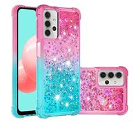 QIWEIQING Custodia per Samsung Galaxy A32 5G Case, Glitter Bling Liquido Sabbie Mobili Bumper Case TPU Silicone Protettivo Morbido Brillantini Quicksand Cover per Galaxy A32 5G.Pink Blue YBJ