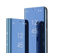QIWEIQING, custodia per Samsung Galaxy S20, stile bookstyle, con specchio per il trucco, Smart View, supporto, protezione, cover a flip con specchio, colore blu QH