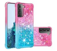 QIWEIQING Custodia per Samsung Galaxy S21 Ultra, Glitter Liquido Sabbie Mobili Bumper Case TPU Silicone Protettivo Morbido Brillantini Quicksand Cover per Galaxy S21 Ultra.Pink Blue YBJ