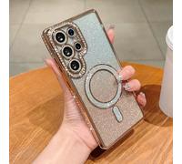 QIWEIQING Custodia per Samsung Galaxy S25 Luxury Diamond Glitter Cover Compatibile con MagSafe, Staffa Supporto Magnetico Cover Morbida in Silicone Custodia Per Samsung Galaxy S25. Arancione BZ