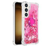 QIWEIQING for Samsung Galaxy A37 5G Case with Ring Kickstand, Cute Glitter Bling Sparkle Quicksand Flowing Liquid Clear TPU Gel Silicone ShockProof Phone Cover for Samsung A37 5G. Pink YBH