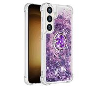 QIWEIQING for Samsung Galaxy A37 5G Glitter Case with Ring Kickstand, Liquid Sparkle Quicksand Clear Sequin Girls Slim TPU Bumper Silicone Shockproof Cover for Samsung A37 5G. Purple YBH
