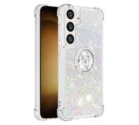 QIWEIQING for Samsung Galaxy A37 5G Glitter Case with Ring Kickstand, Liquid Sparkle Quicksand Clear Sequin Girls Slim TPU Bumper Silicone Shockproof Cover for Samsung A37 5G. Colorful YBH