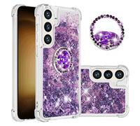 QIWEIQING for Samsung Galaxy A57 5G Glitter Case with Ring Kickstand, Liquid Sparkle Quicksand Clear Sequin Girls Slim TPU Bumper Silicone Shockproof Cover for Samsung A57 5G. Purple YBH