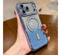 QIWEIQING Glitter Cover Magnetica per iPhone 17 Pro Max 6.9", Custodia Bling Brilla Compatibile con MagSafe Magnetico Ricarica Wireless, Bumper TPU Custodia per iPhone 17 Pro Max 6.9". Blu BZ