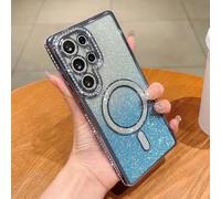 QIWEIQING Glitter Cover Magnetica per Samsung Galaxy S25 Edge, Custodia Bling Brilla Compatibile con MagSafe Magnetico Ricarica Wireless, Bumper TPU Custodia per Samsung Galaxy S25 Edge. Blu BZ