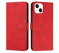 QIWEIQING iPhone 13 Custodia Geometrico Premium Phone Cover a Libro in Pelle PU Flip Portafoglio Holder Protettiva Magnetic Stand Caso per iPhone 14 / iPhone 13. Love Red YX1