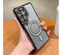 QIWEIQING Magnetica Cover per Samsung Galaxy S25 Edge, Glitter Custodia Compatibile con MagSafe, Anti Graffi Non Ingiallente, Protezione Completa Case Custodia per Samsung S25 Edge. Nero BZ