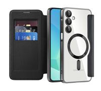 QIWEIQING Magnetica Custodia per Samsung Galaxy A17 5G Compatibile con MagSafe, Blocco RFID Porta Carte Protezione Fotocamera Case con Patta Trasparente Cover per Samsung A17 5G / A26. Nero JDC