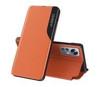 QIWEIQING Xiaomi Mi 12 Lite Custodia Placcatura Specchio Clear View Standing Cover Slim Mirror Flip Portafoglio Antiurto Case con Funzione Stand per Xiaomi Mi 12 Lite. Orange QH3