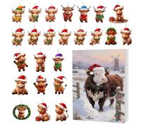 Qiwieod Calendario 'Avvento natalizio Highland Cow 2025 - 2D, in acrilico, conto alla rovescia, 24 giorni, ornamenti Highland Cow, per la casa, l'albero, la parete, la porta, la finestra