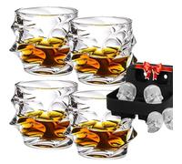 Qixfyze Bicchieri da Whisky In Vetro, Bicchiere da Whisky In Cristallo Giapponese, Bicchieri Bar con Fondo Pesante e Spesso, ognac Unici per la Festa del Papà(4pack)
