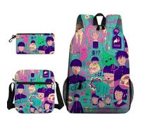 Qixiaan 3 zaini a tema anime Kageyama Shigeo Reigen Arataka per la scuola/astuccio/borsa a tracolla/borsa a tracolla con stampa 3D zaino per cancelleria organizer per ragazzi e ragazze, Tipo 7