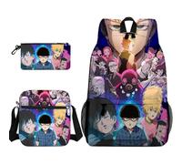 Qixiaan 3 zaini a tema anime Kageyama Shigeo Reigen Arataka per la scuola/astuccio/borsa a tracolla/borsa a tracolla con stampa 3D zaino per cancelleria organizer per ragazzi e ragazze, Tipo 3