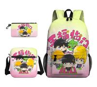 Qixiaan 3 zaini a tema anime Kageyama Shigeo Reigen Arataka per la scuola/astuccio/borsa a tracolla/borsa a tracolla con stampa 3D zaino per cancelleria organizer per ragazzi e ragazze, Tipologia 10
