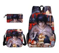 Qixiaan Misa Amane Zaino 3 in 1 con stampa anime, per la scuola, astuccio per matite, borsa a tracolla L con cerniera, per il rientro a scuola, viaggi e uscite, Tipologia 13., 30x13x40cm, Set di zaini