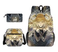Qixiaan Misa Amane Zaino 3 in 1 con stampa anime, per la scuola, astuccio per matite, borsa a tracolla L con cerniera, per il rientro a scuola, viaggi e uscite, Tipo 2., 30x13x40cm, Set di zaini per