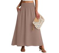 QiXing - Gonne Maxi da Donna, Vita Alta Elasticizzata, Svasate, Casual Boho, con Volant, da Spiaggia, Lunghe, con Tasche, S