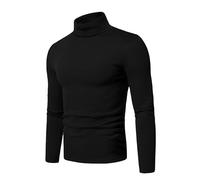 QIXING - Maglia termica da uomo a maniche lunghe con collo alto, in cotone, termica, elasticizzata, baselayer, calda, per l'inverno, Nero , M