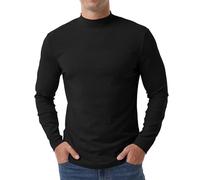 QIXING - Maglietta termica da uomo a maniche lunghe, con collo a mezzo giro, in cotone, strato base, indumenti intimi termici, Nero , M