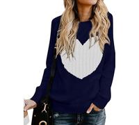 QIXING Maglione da donna a maniche lunghe girocollo a forma di cuore