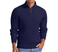 QIXING Maglione da uomo con cerniera a un quarto e collo a lupetto, spesso, morbido, con cerniera a 1/4, pullover invernale lavorato a maglia con bordo a costine, B06 Blu Navy, M