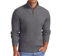 QIXING Maglione da uomo con cerniera a un quarto, lavorato a maglia a coste, collo a camicia, morbido e spesso, 1/4 zip, casual, invernale, con bordo a costine, XL