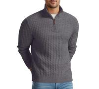 QIXING Maglione da uomo con cerniera a un quarto spesso, lavorato a maglia, collo a lupetto, maglione a nido d'ape, morbido, casual, con bordi a costine, per l'inverno, D05 Grigio Scuro, XL