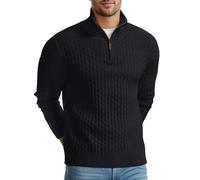 QIXING Maglione da uomo con cerniera a un quarto spesso, lavorato a maglia, collo a lupetto, maglione a nido d'ape, morbido, casual, con bordi a costine, per l'inverno, D03 Nero, M