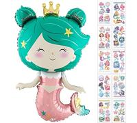 QIXNBL 1 Pezzo di Palloncino A Forma di Sirena E 10 Adesivi per Tatuaggi, Palloncini per Feste 3D, Adatti per Decorazioni di Compleanno E Vacanze per Bambini.