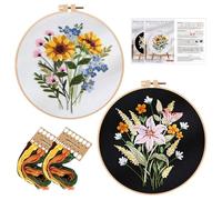 QIXNBL 2 Pezzi Fiore Ricamo Materiale Pacchetto, Principiante Kit di Ricamo, Punto Croce Design con Motivo Floreale, Fai da Te Accessori Ricamo A Mano.