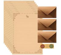 Qixuer 16 Pezzi Carta da Lettere, Kit Scrivere Lettere Vintage con 3 buste in carta kraft vintage, 10 carta intestata coniglietto e 3 adesivi sigillanti per la scrittura di compleanno