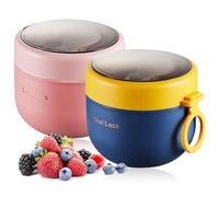 Qixuer 2 Pezzi Bicchiere per Cereali To Go da 600ml,Tazza per Cereali,Tazza per Yogurt, con Cucchiaio, Contenitore per Alimenti per Muesli,Yogurt,Avena,Zuppe,Insalata (Rosa+Blu)