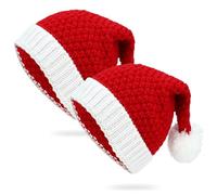 Qixuer 2 Pezzi Cappello di Natale Lavorato a Maglia, Cappello di Natale per Adulti e Bambini Cappello di Babbo Natale Peluche Bordo Festa di Natale Rosso Cappello di Babbo Natale Elastico Morbido