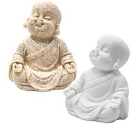 Qixuer 2 Pezzi Carino Piccolo Monaco Statua di Pietra,Buddha Statua di Maitreya Sit Desktop di Figurine di Ornamenti Figurine Sculture di Feng Shui da Tavolo Decorazioni per Acquario Decor