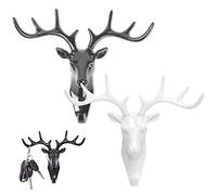 Qixuer 2 Pezzi Gancio Della Testa di Cervo Autoadesivo Non Marcante Gancio Appendiabiti Gancio Asciugamani Bagno Cucina Home Office per Chiavi Vestiti Cappelli Pareti Decorativ（2colori）