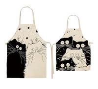 Qixuer 2 Pezzi Simpatico Grembiule da Gatto, Grembiule di Lino, Grembiule da Cucina per Bambini,Grembiule da Cucina per Genitori e Bambini, Grembiule da Giardiniere, Caffè e Grembiule da Giardino