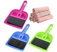 Qixuer 3 Pezzi Mini Plastica Paletta Spazzola,Mini Paletta Spazzola Set Tavolo Tastiera Scopa Paletta con 6 Pezzi Strofinacci in Velluto Corallo per La Pulizia per Ufficio Tavolo Bancone Cassetto