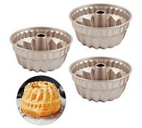 Qixuer 3 Pezzi Mini Stampi per Ciambella 10,8 cm,Tortiera per Ciambelle con Rivestimento Antiaderente,Rotondi,Oro,Piccoli con Rivestimento Antiaderente per Ciambelle,Torte, Muffin,Cupcake