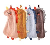 Qixuer 4 Pezzi Asciugamani Bambini,Asciugamani Per Bambini Asciugamano Microfibra Piccolo Dinosauro Carino e Anello Appendere Asciugamani Asilo per Viso e Mani Assorbente Asciugamani per Cucina Bagno