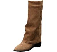 QIXUJAK Stivali al Ginocchio Stile Scorrevole Top Punta Lunga Abito Autunnale per le Donne (Marrone,37)