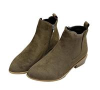 QIXUJAK Stivali da Donna con Tacco Bianco con Punta Rotonda e Cravatta senza Spalle Classico Ufficio Stile Serratura Scorrevole senza Lacci Fit Tacco Fine (Verde armato,39)