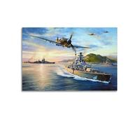 qiyan Poster su tela vintage con nave da guerra della Seconda Guerra Mondiale potente corazzata Bismarck, poster decorativo da parete su tela, poster decorativo moderno per la camera da letto, poster