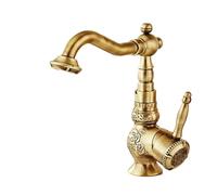 QIYFOZ Rubinetto da Cucina, Rubinetto da Bagno in Ottone Anticato, Miscelatore da Cucina Classico retrò per lavabo, Rubinetto Girevole con Maniglia a snodo intagliata per lavel