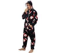 QIYUANT Natale Pigiama Uomo Intero Tutina in Flanella Cerniera Morbido Intera Manica Lunga con Cappuccio Invernali Caldo Pigiami Monopezzo Onesies Tuta da Casa Babbo Natale Blu M