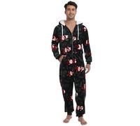 QIYUANT Pigiama Uomo Intero Tutina in Flanella Cerniera Morbido Intera con Cappuccio Invernali Caldo Natale Halloween Pigiami Monopezzo Onesies Tuta da Casa